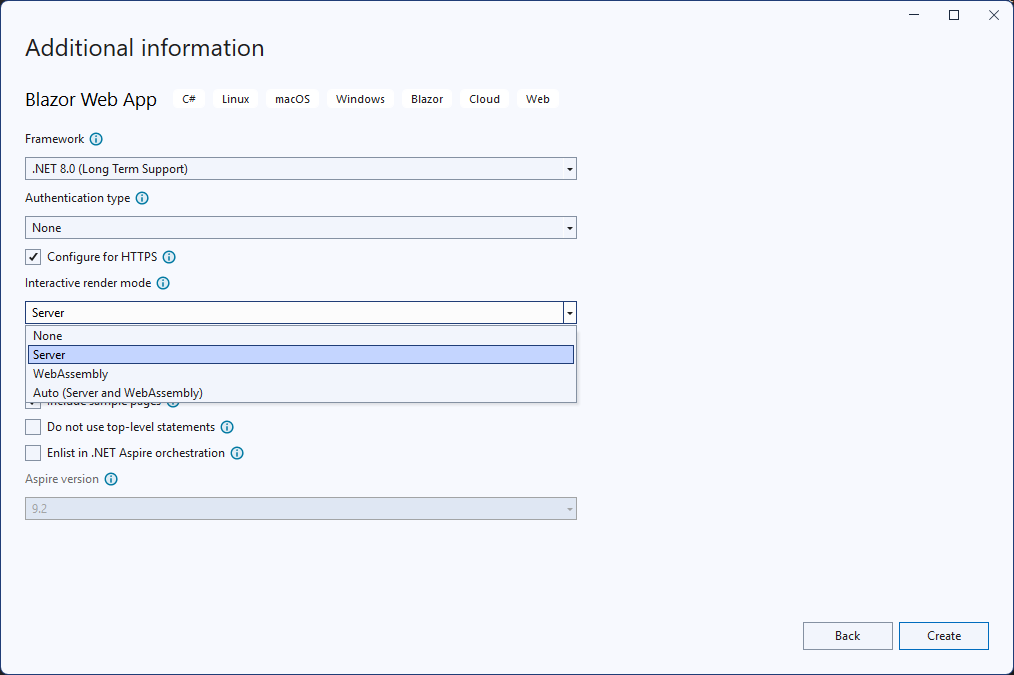 Create New Project Additional Information