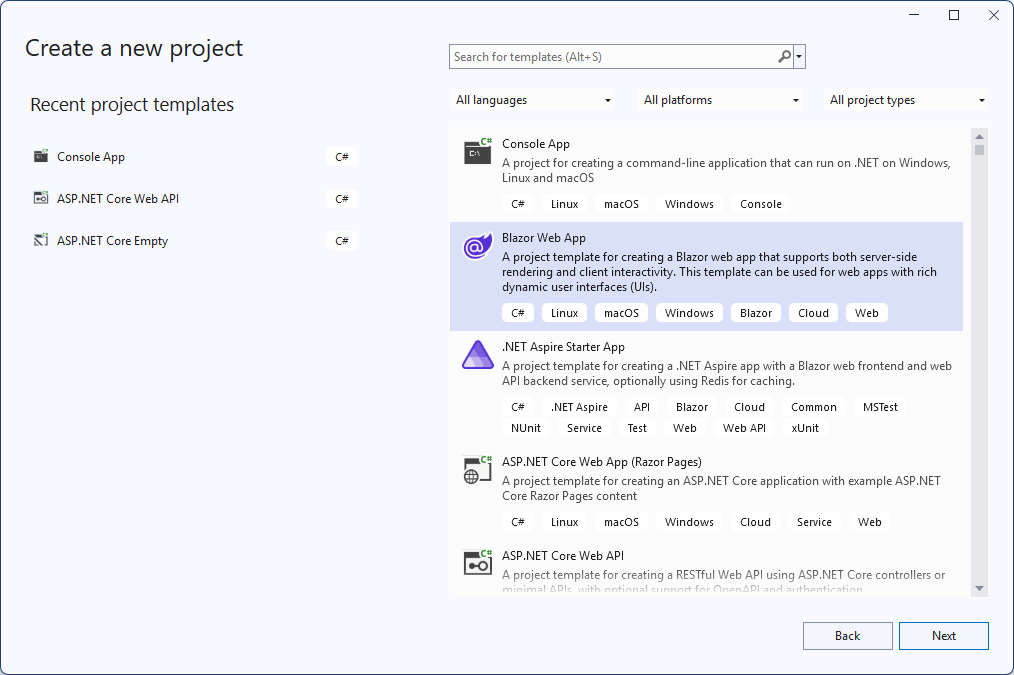 Create New Project Dialog