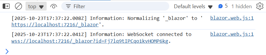 Web Socket Console Confirmation
